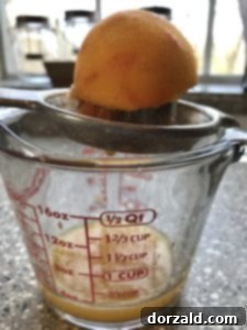 Tequila Citrus Surprise 4 Fresh orange being juiced for the cocktail.