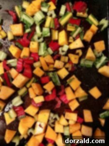 chopped swiss chard stems and butternut squash for roasting