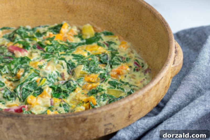creamy dairy-free gratin with swiss chard and butternut squash