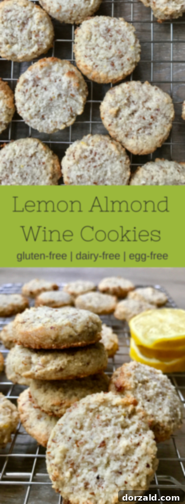 Lemon Almond Wine Cookies stack with a lemon slice