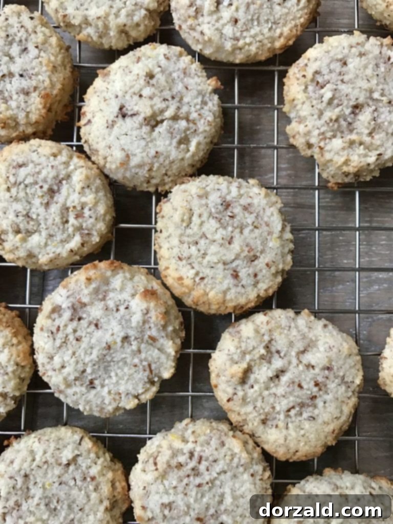 Close-up of Lemon Almond Wine Cookies, perfectly baked