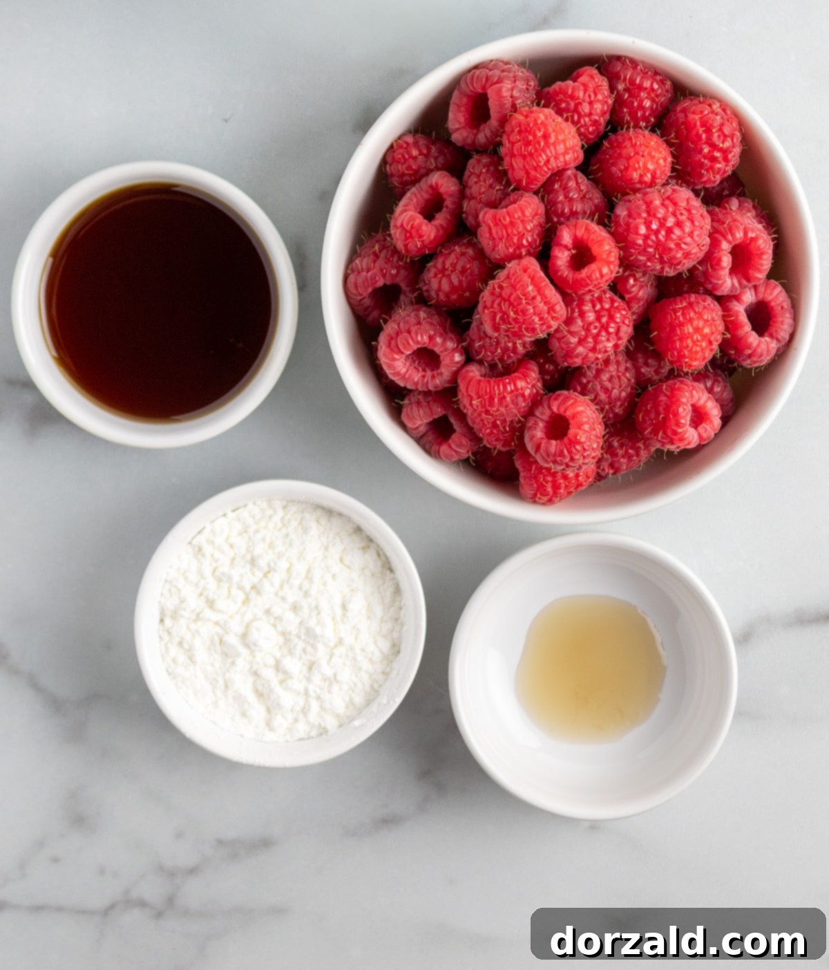 Luscious Gluten-Free Vegan Raspberry Bars 5 Ingredients for homemade raspberry filling: fresh raspberries, maple syrup, cornstarch, extract