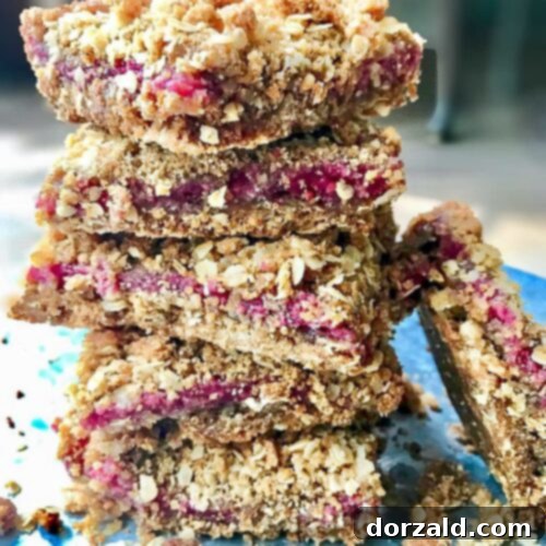 Luscious Gluten-Free Vegan Raspberry Bars 8 A single gluten-free raspberry bar on a plate, garnished with fresh raspberries