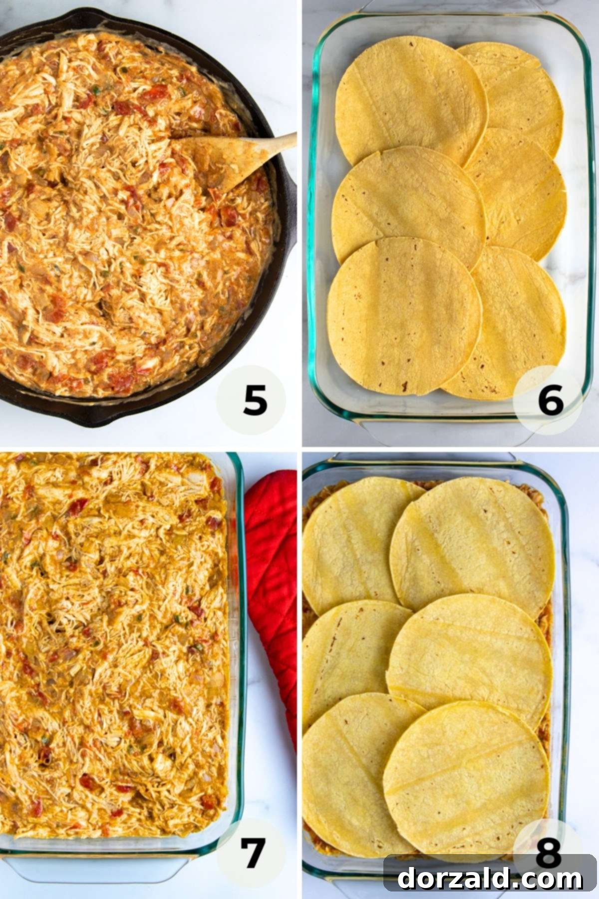 Dairy-Free King Ranch Chicken Casserole 6 Layer of corn tortillas in a baking dish
