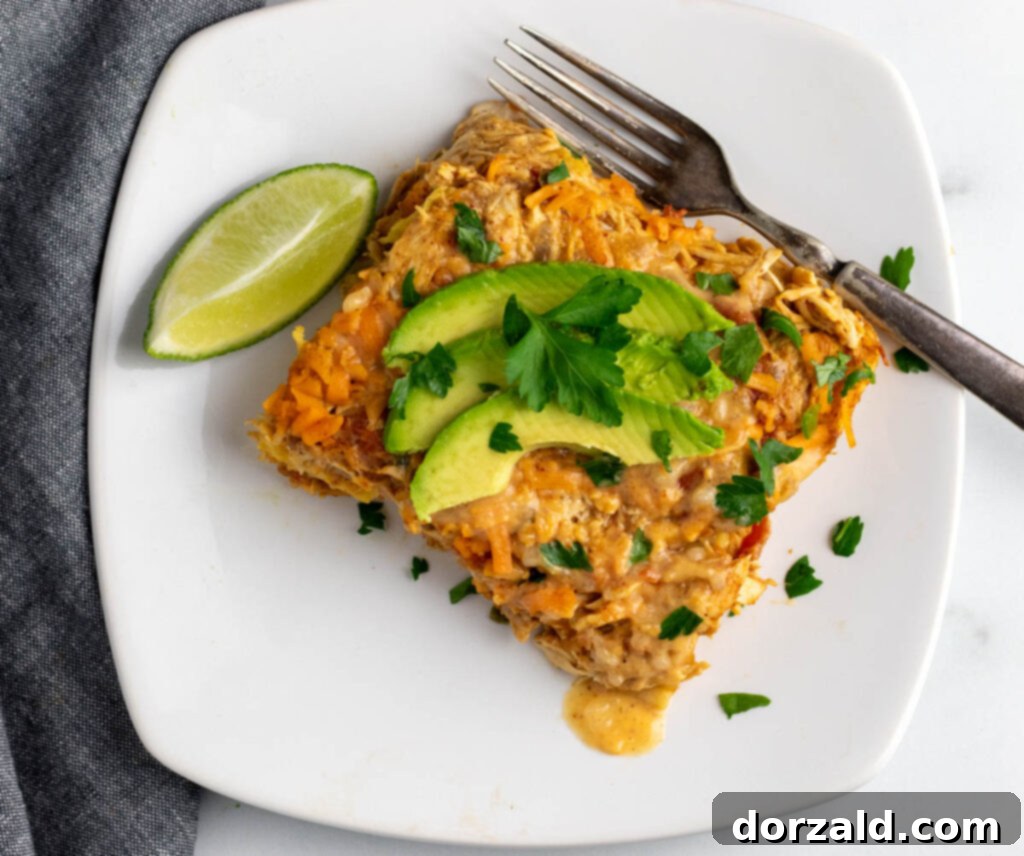 Dairy-Free King Ranch Chicken Casserole 8 A golden-brown dairy-free King Ranch chicken casserole freshly baked and ready to serve