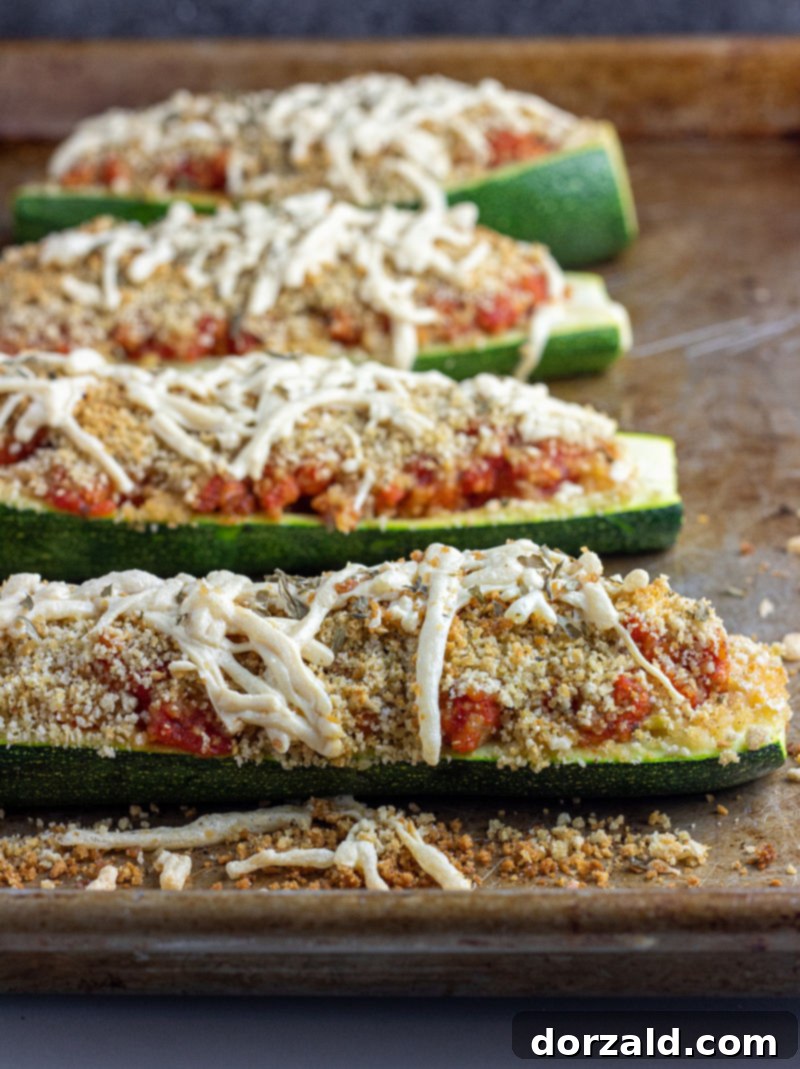 Stuffed Zucchini Boats on Pan