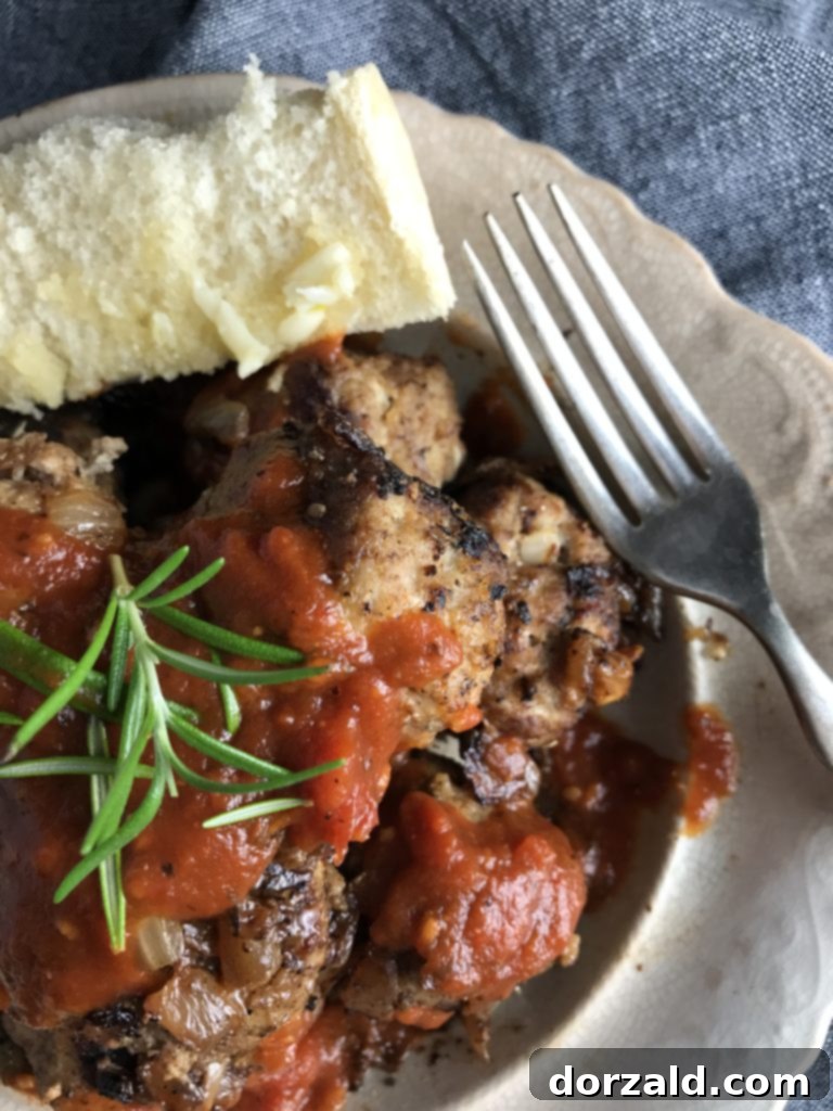 Plump and juicy homemade turkey meatballs ready to be served with sauce