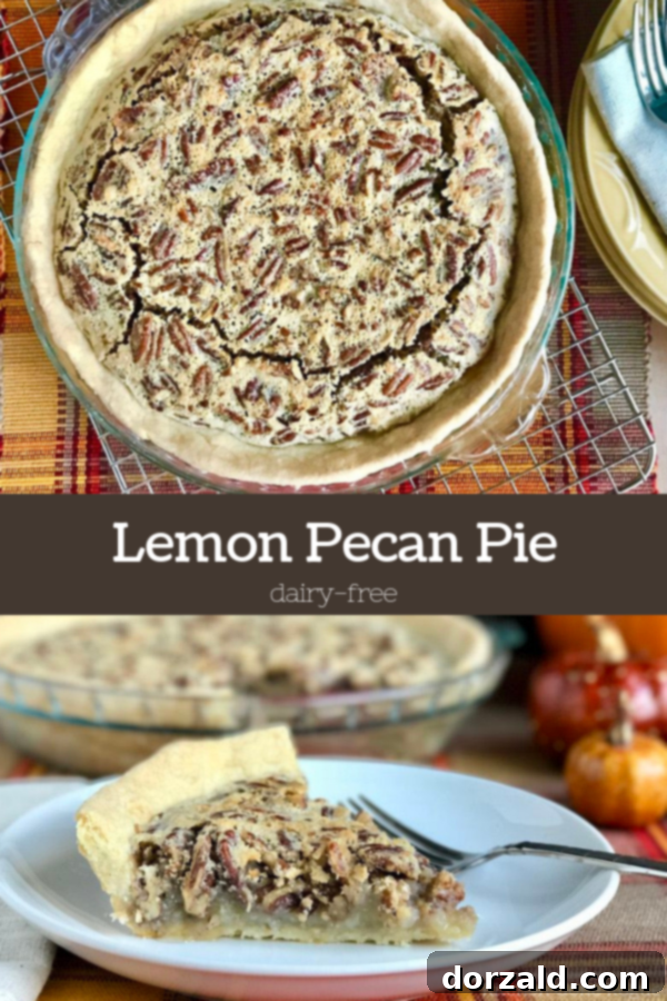 Zesty Dairy-Free Lemon Pecan Pie 5 A whole Dairy-Free Lemon Pecan Pie, ready to be served.