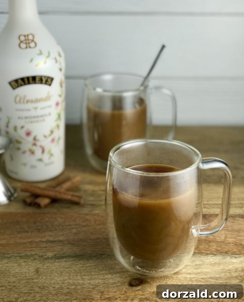 Finished dairy-free Baileys coffee in a glass mug