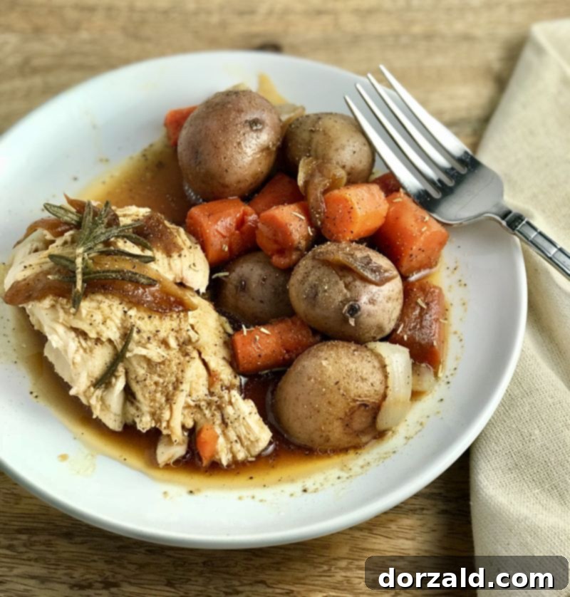 Instant Pot Whole Rosemary Chicken and Vegetables - cooked and ready to serve