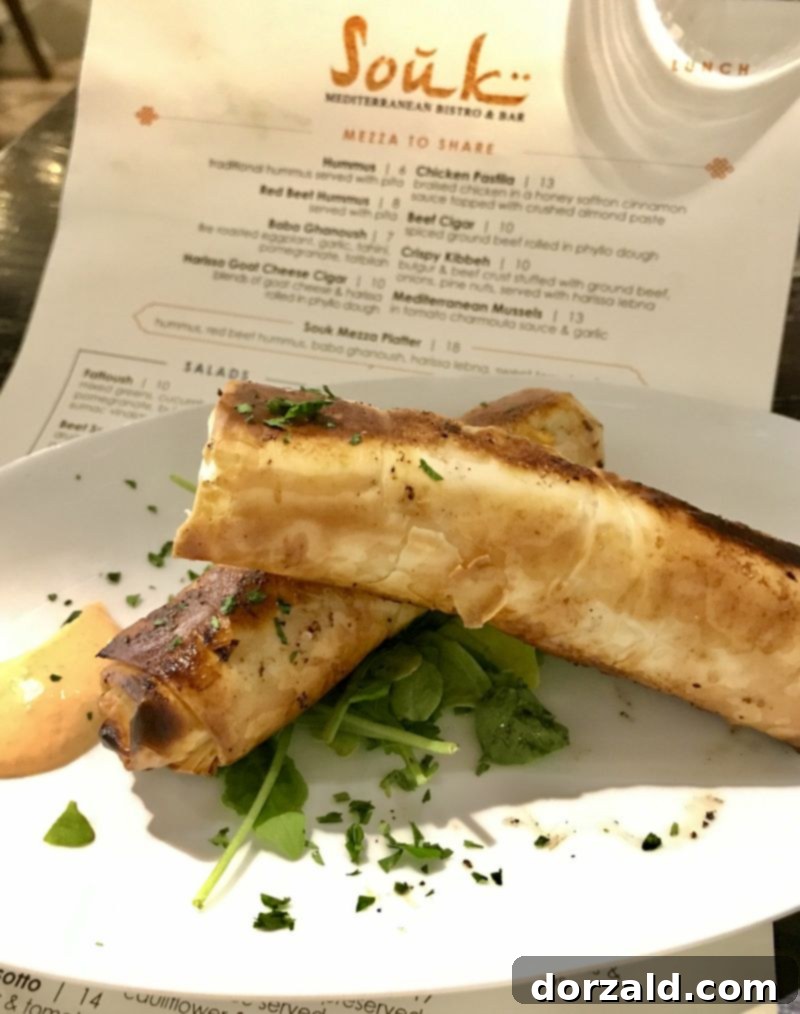 Souk Trinity Groves Dallas: The Verdict 7 Souk Harissa Goat Cheese Cigars - Crispy phyllo appetizer, Dallas restaurant review