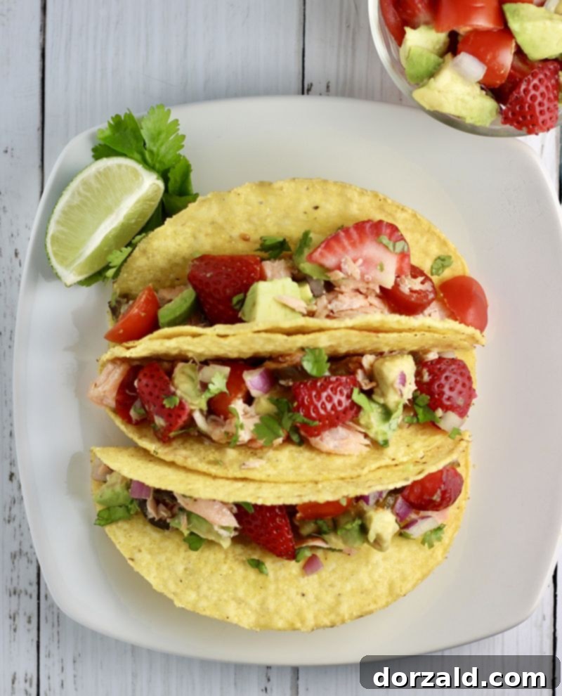 Salmon Tacos with Candied Jalapeno and Strawberry Avocado Salsa 2 Candied Jalapeno Salmon Tacos with Strawberry Avocado Salsa