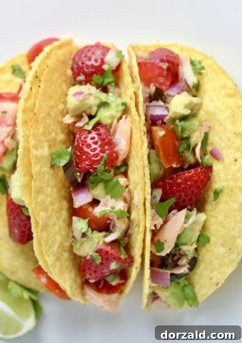 Salmon Tacos with Candied Jalapeno and Strawberry Avocado Salsa 5 candied jalapeno salmon tacos with strawberry avocado salsa