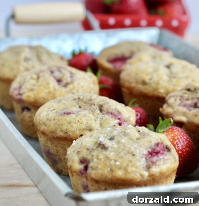 tray of vegan strawberry banana muffins