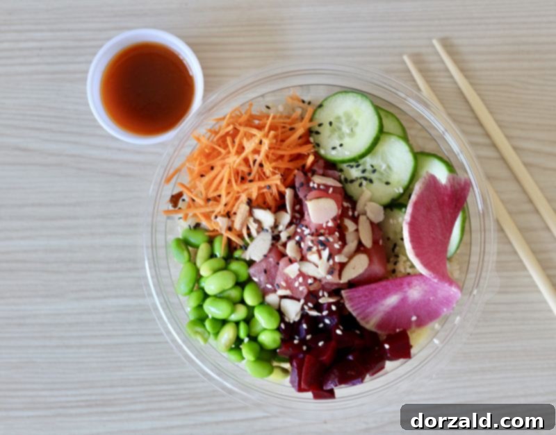 A vibrant array of fresh ingredients at Poke O Dallas, highlighting the quality and variety available