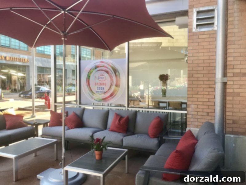 The inviting and comfortable outdoor patio seating at Poke O Mockingbird Station