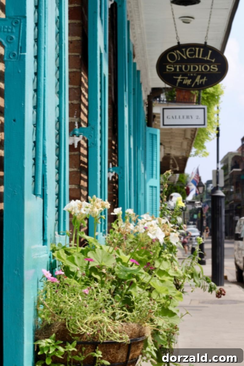 A charming and colorful residential street view in New Orleans, capturing local character