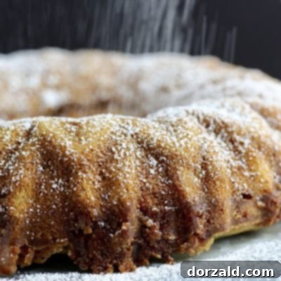 Dairy-free bundt cake banana bread with powdered sugar