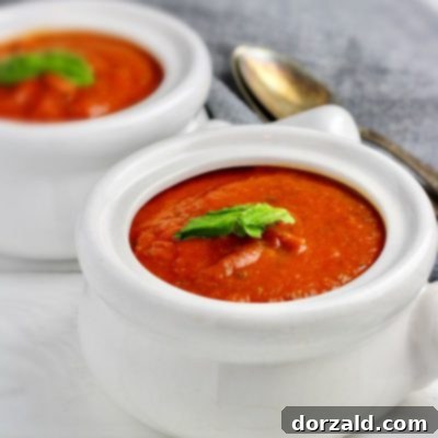 Vegan Whole30 Tomato Basil Soup with fresh basil