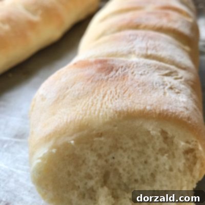 Freshly baked homemade French bread slices