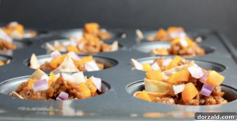 Sloppy Joe Wonton Bites 3 sloppy joe wonton cups in muffin pan