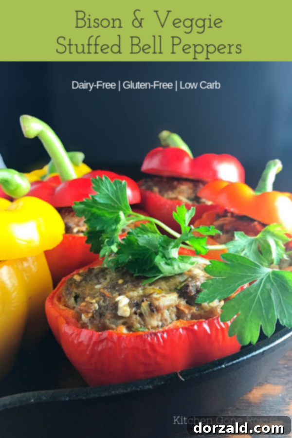 Bison and Vegetable Stuffed Peppers Dairy Free Gluten Free Low Carb - Kitchen Gone Rogue