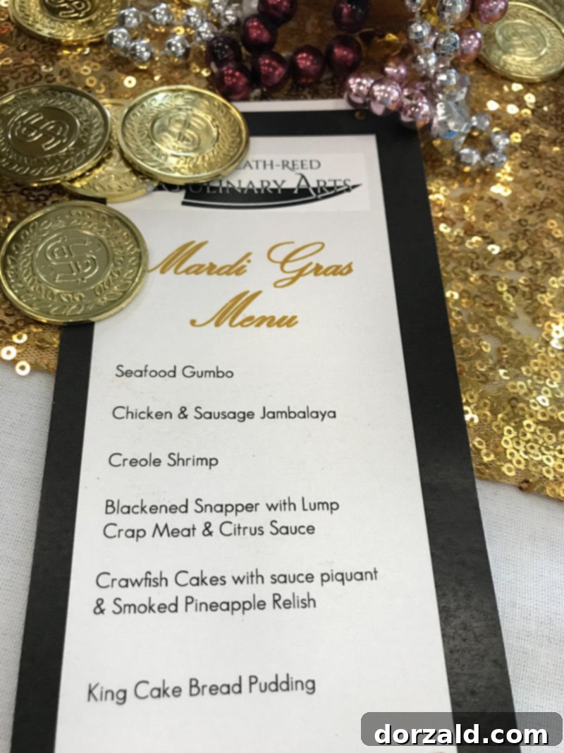 Gilbreath-Reed Tech Center Bistro 5 Mardi Gras luncheon menu at the Bistro Garland ISD
