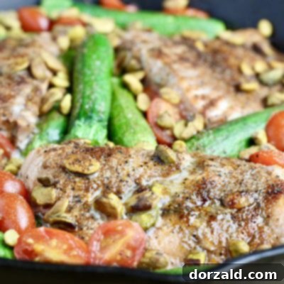 One Pan Pistachio Zucchini Salmon - a quick and healthy dinner recipe.