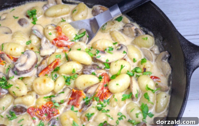 Pan-Fried Gnocchi with Mushroom Cream Sauce (Vegan)