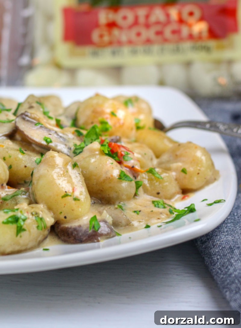 Vegan pan-fried mushroom gnocchi