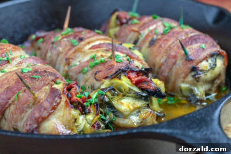 Bacon Wrapped Veggie Stuffed Chicken - close-up view