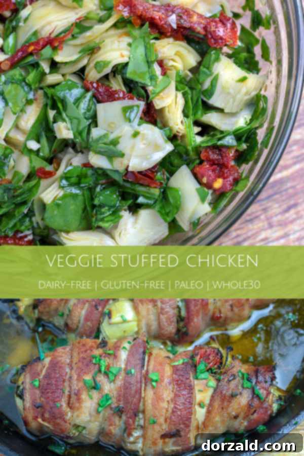 Bacon Wrapped Veggie Stuffed Chicken - plated dish