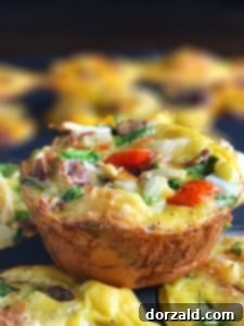 Hearty Grab and Go Egg Veggie Muffins 10 Baked egg and vegetable muffins displayed in a muffin tin