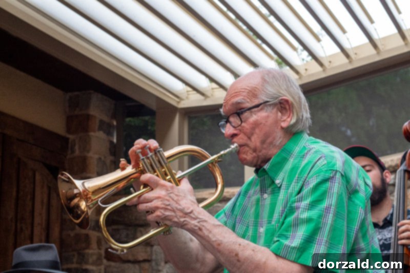 Richardson's Fifth Restaurant Review 12 Live Jazz performance by Gabe Meadows and The Lush Life Trio with guest trumpeter Bill Taylor on The Fifth's patio