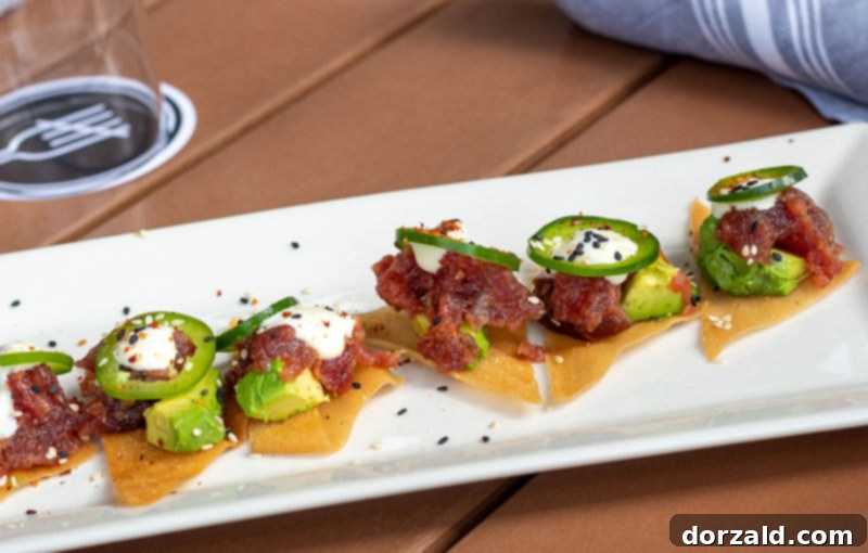 Richardson's Fifth Restaurant Review 5 Ahi Tuna Nachos served on crispy wontons at The Fifth Richardson, TX