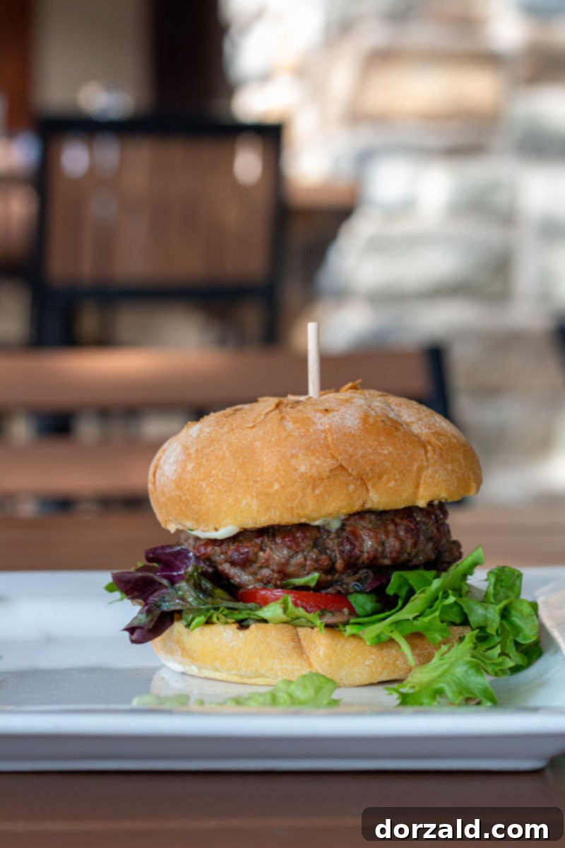 Richardson's Fifth Restaurant Review 7 Gourmet 'Fat Shady Burger' on a white plate at The Fifth Richardson, by Kelly Kirkendoll