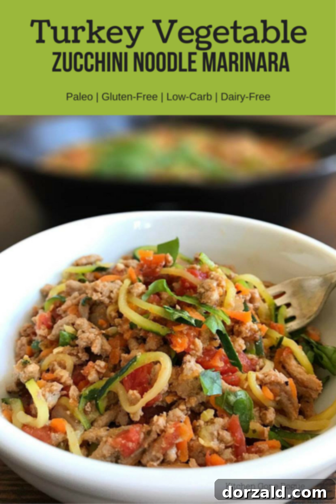 paleo gluten free zucchini noodle turkey vegetable marinara