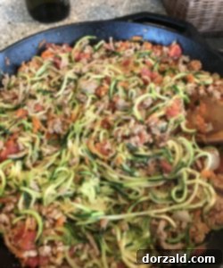 Zucchini noodles mixed into turkey marinara