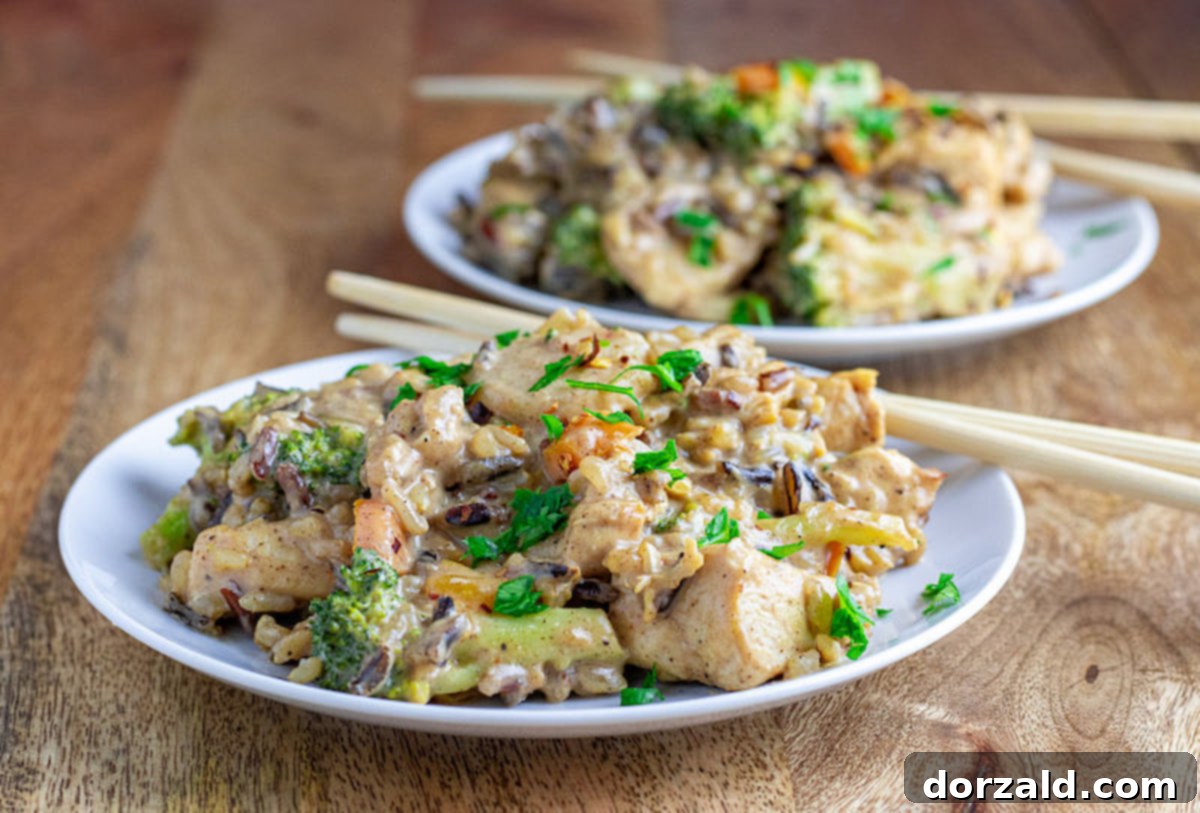 Creamy Almond Butter Coconut Curry Chicken 6 Finished Almond Butter Coconut Curry Chicken served in a bowl.