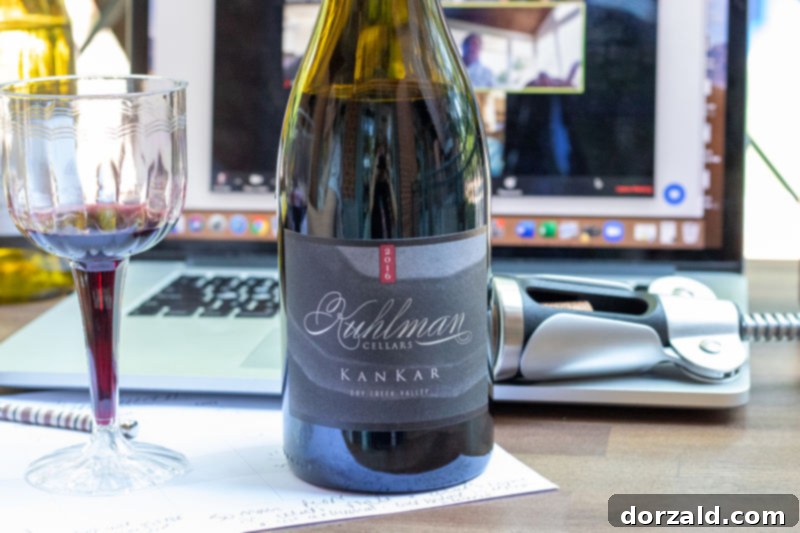 Kuhlman Cellars Kankar red wine bottle and glass