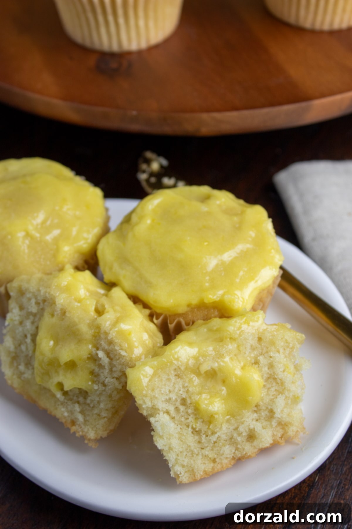 Close-up of a perfectly cored lemon cupcake