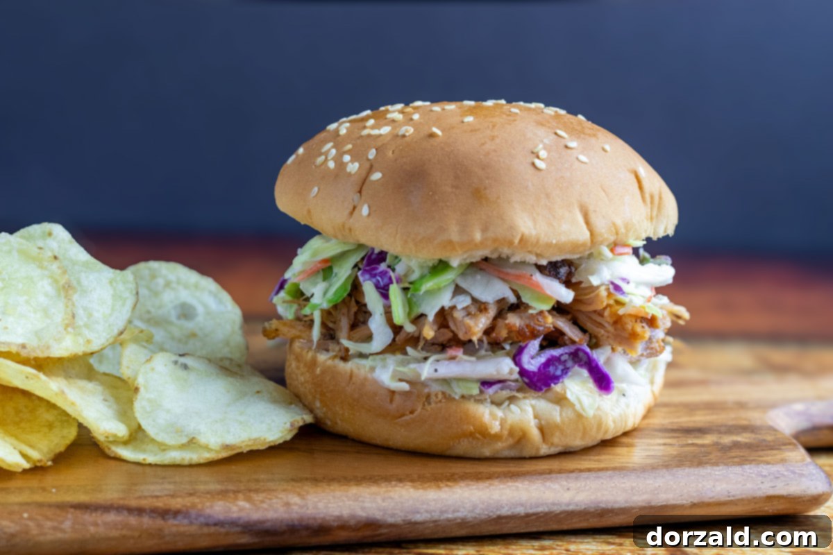 Close-up of the delicious pulled pork and fresh coleslaw, ready to be assembled into sandwiches.