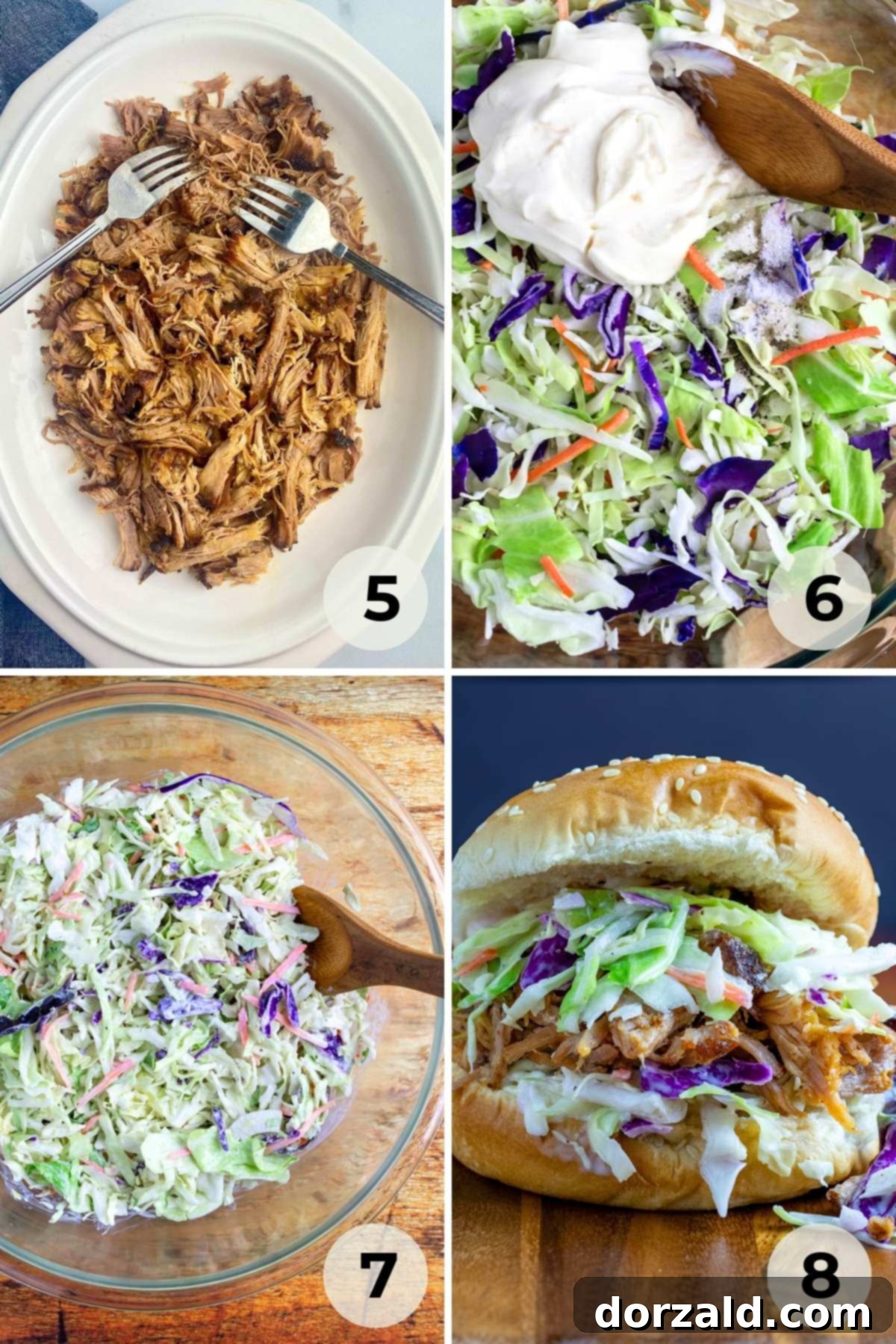 Smoked Pulled Pork and Creamy Slaw Sandwich 6 Freshly made coleslaw in a large bowl, ready to be served, highlighting its creamy texture and vibrant colors.