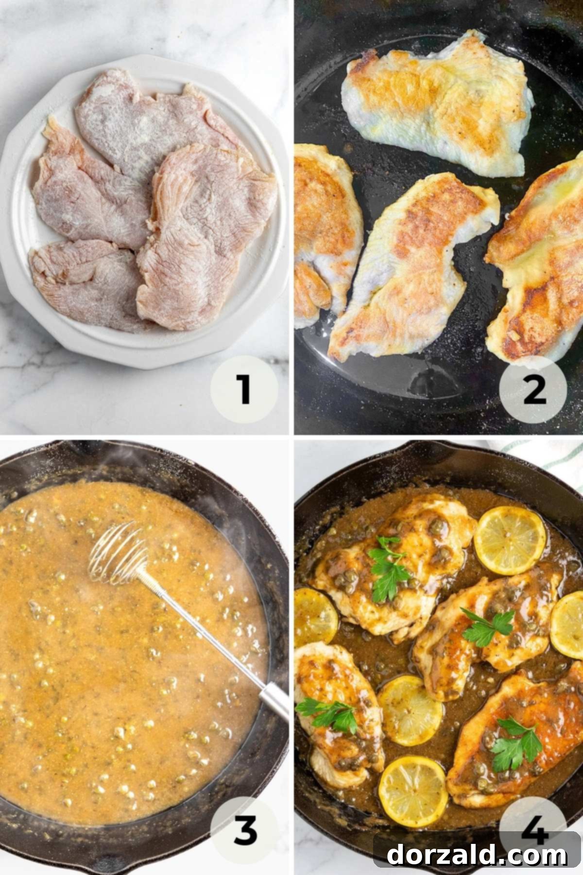 Cooking chicken in a skillet for piccata