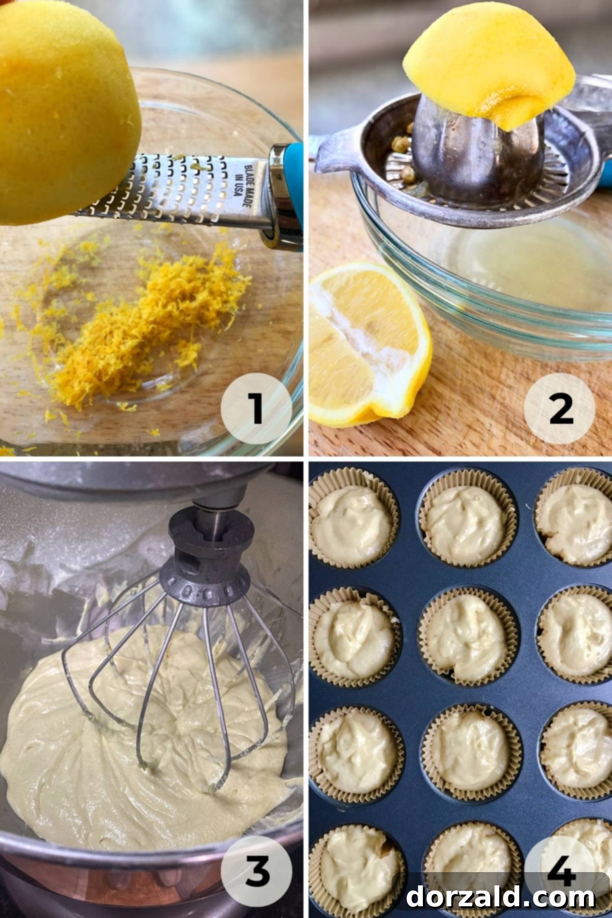 Zesty Vegan Lemon Cupcakes 5 Baked dairy-free lemon cupcakes cooling in a muffin pan.