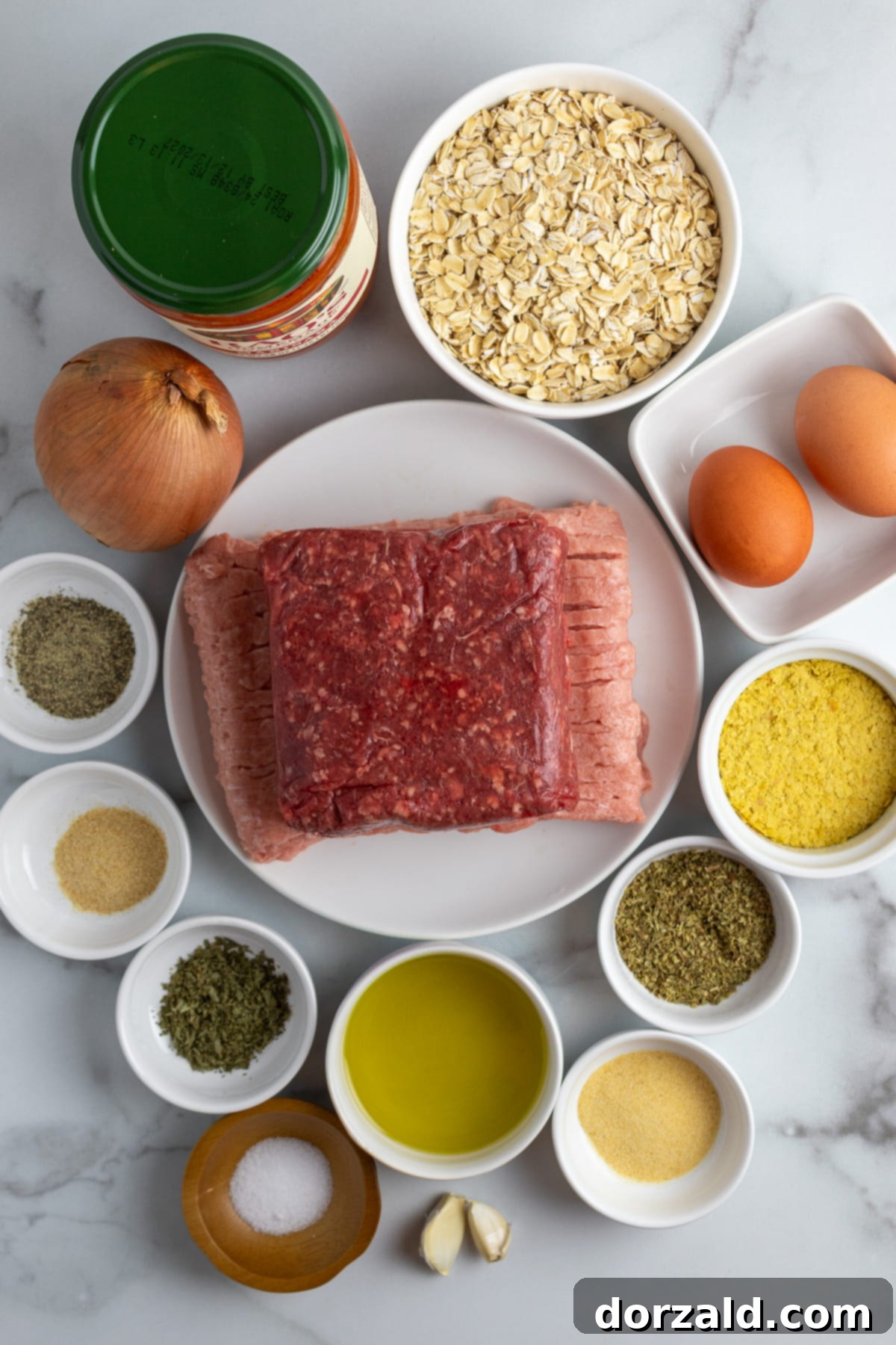 Authentic Italian Gluten-Free Dairy-Free Meatballs 4 A bowl of gluten-free oats, nutritional yeast, and various spices.