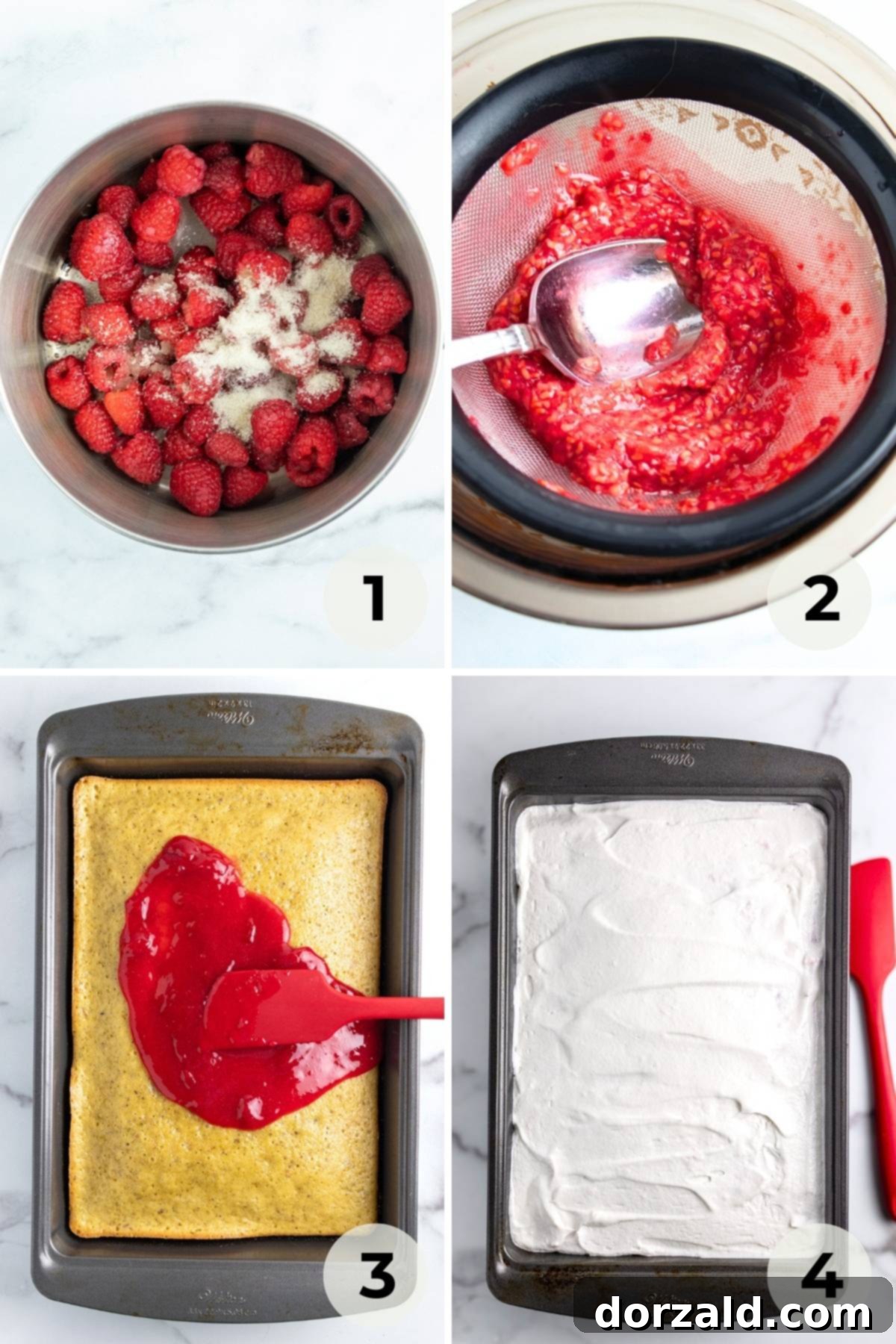 Simple Pistachio Raspberry Cake 7 Raspberry sauce being made on the stove.