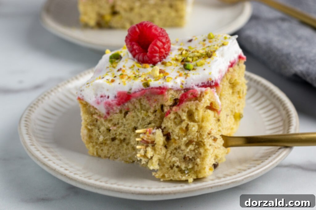 Simple Pistachio Raspberry Cake 9 Another appealing shot of the prepared pistachio raspberry cake.